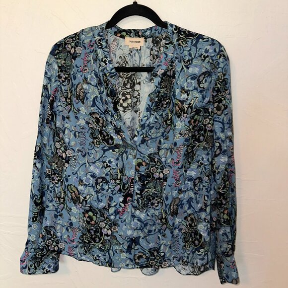 Zadig & Voltaire Womens Medium Tink Bohemian Patch Long Sleeve Blouse Top EUC - Picture 2 of 11